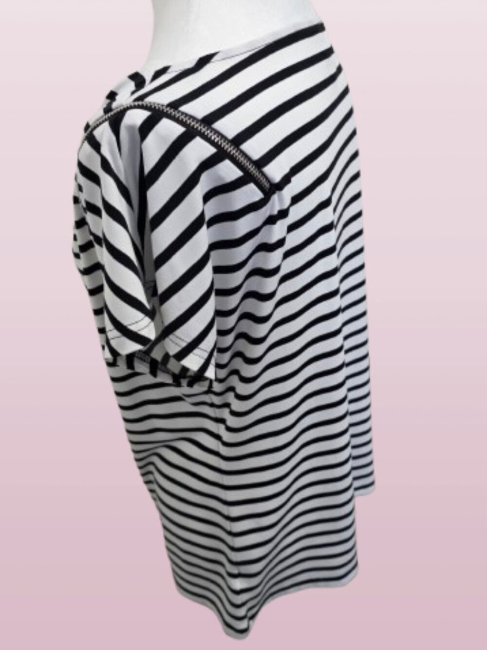 Worthington Women's Large Striped Tunic White & Black Striped Short Sleeve - Picture 8 of 10
